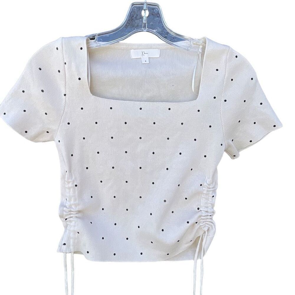 Klesis size S cropped ruched sides knit top polka dot